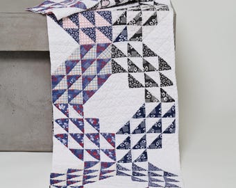 Ocean Waves Cutter Quilt Piece 1930s Red White and Blue Tattered