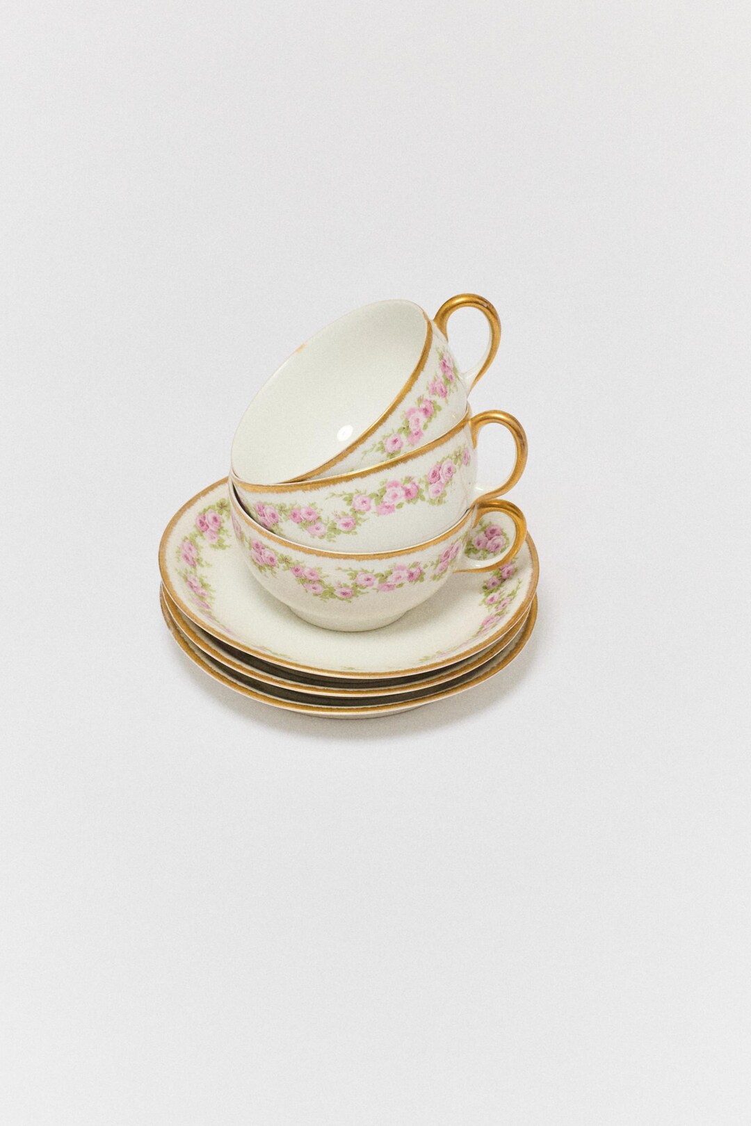 Antique Limoges France Pink Rose Tea Cup and Saucer Trio - Etsy