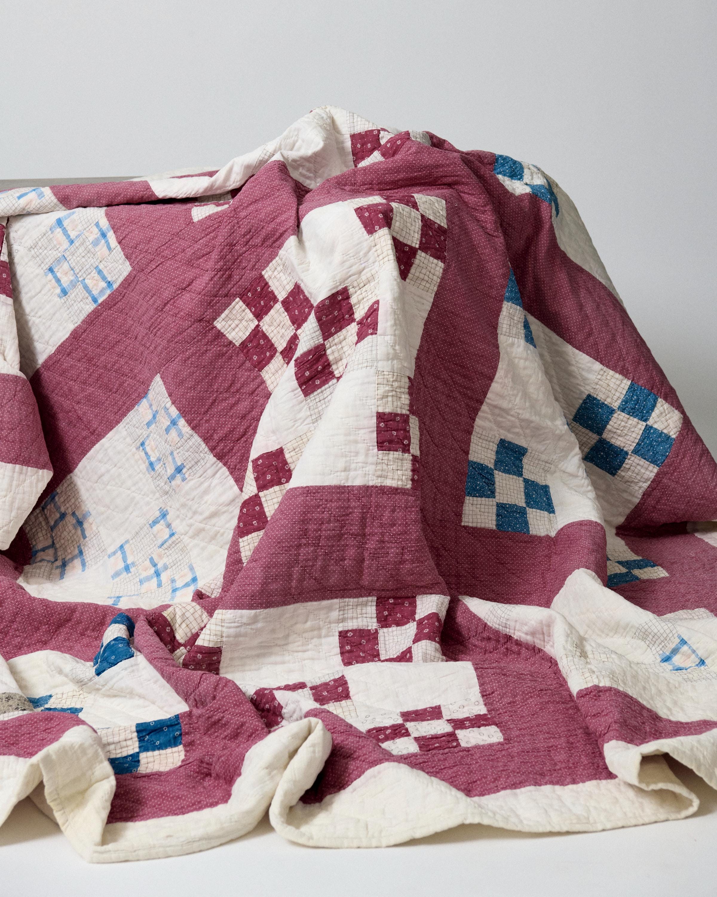 よしよし　　　OLD CALICO PATCH WORK QUILT Handmade Nine Patch Calico Quilt 1950s 1960s - Etsy