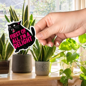 First of All, I’m A Delight Funny Black Cat Sticker: Sarcastic Introvert Gift - Dishwasher Safe