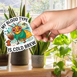 Overcaffeinated Moth Vinyl Sticker: Funny Cold Brew Dishwasher Safe Vinyl Decal