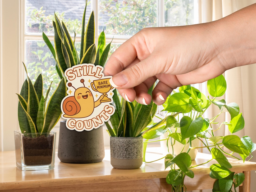 Bare Minimum Snail Sticker: Funny Mental Health Dishwasher Safe Vinyl ...