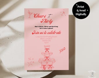 Faire-part 30e anniversaire modifiable | Vive les 30 ans | Modèle Canva séduisant et prospère | Téléchargement numérique pour femmes