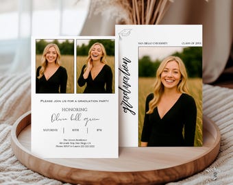 Graduation Party Invitation – Editable Canva Template with Photos, Minimalist Design, Digital Grad Invite Download