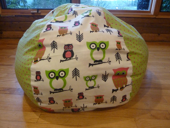 Owl Bean Bag Chair Cover Pink Green And White Chevron Etsy
