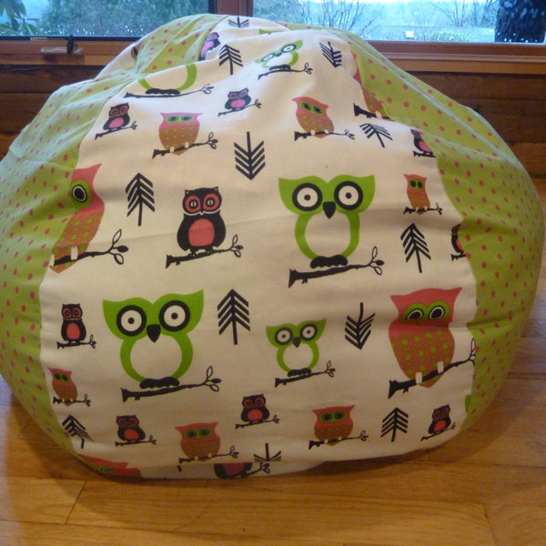 Owl Bean Bag Chair Cover, Pink, Green and White, Chevron, Polka Dot, Owls - Gift Under 75