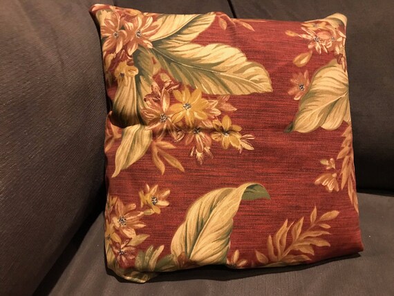 Caneel Bay Pillow Cover 16x16 Burgundy Leaves Flowers Green