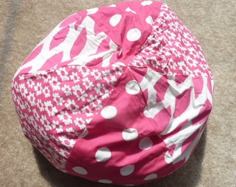 Hot Pink and White Polka Dots, Hot Pink and White Flowers, Bean Bag Chair Cover - Gift Under 75