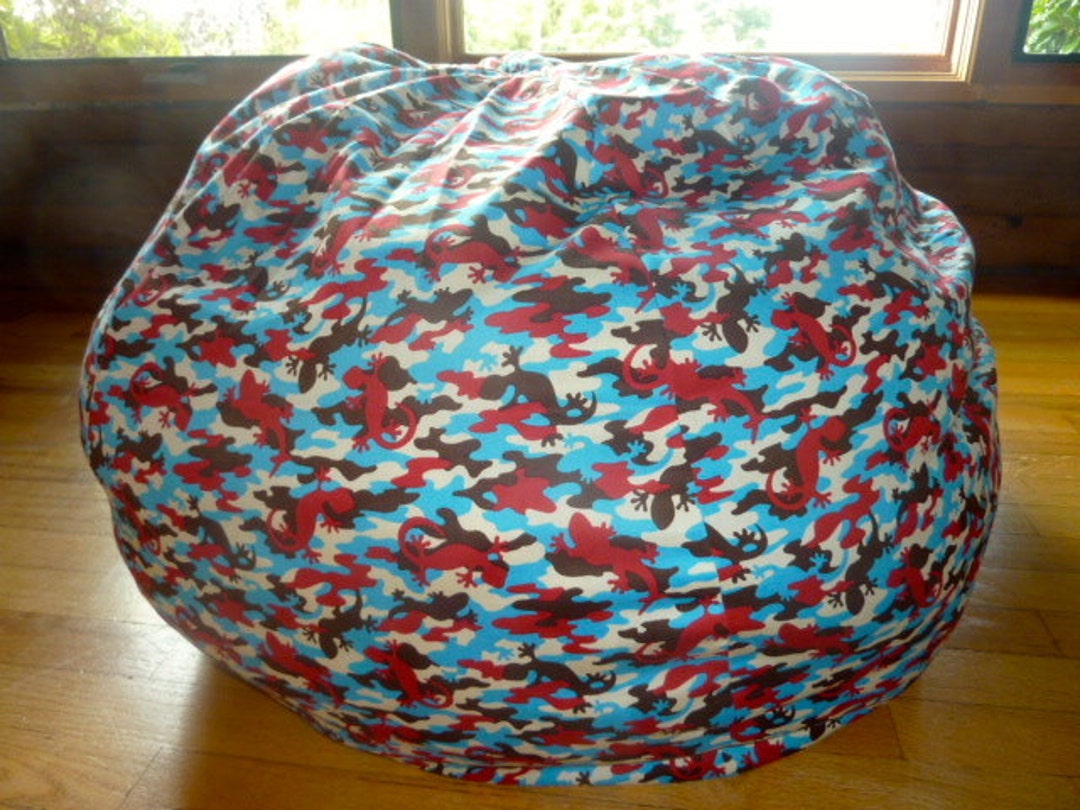 Gecko Camouflage Bean Bag Chair Cover, Red, Blue, Light Blue, Brown