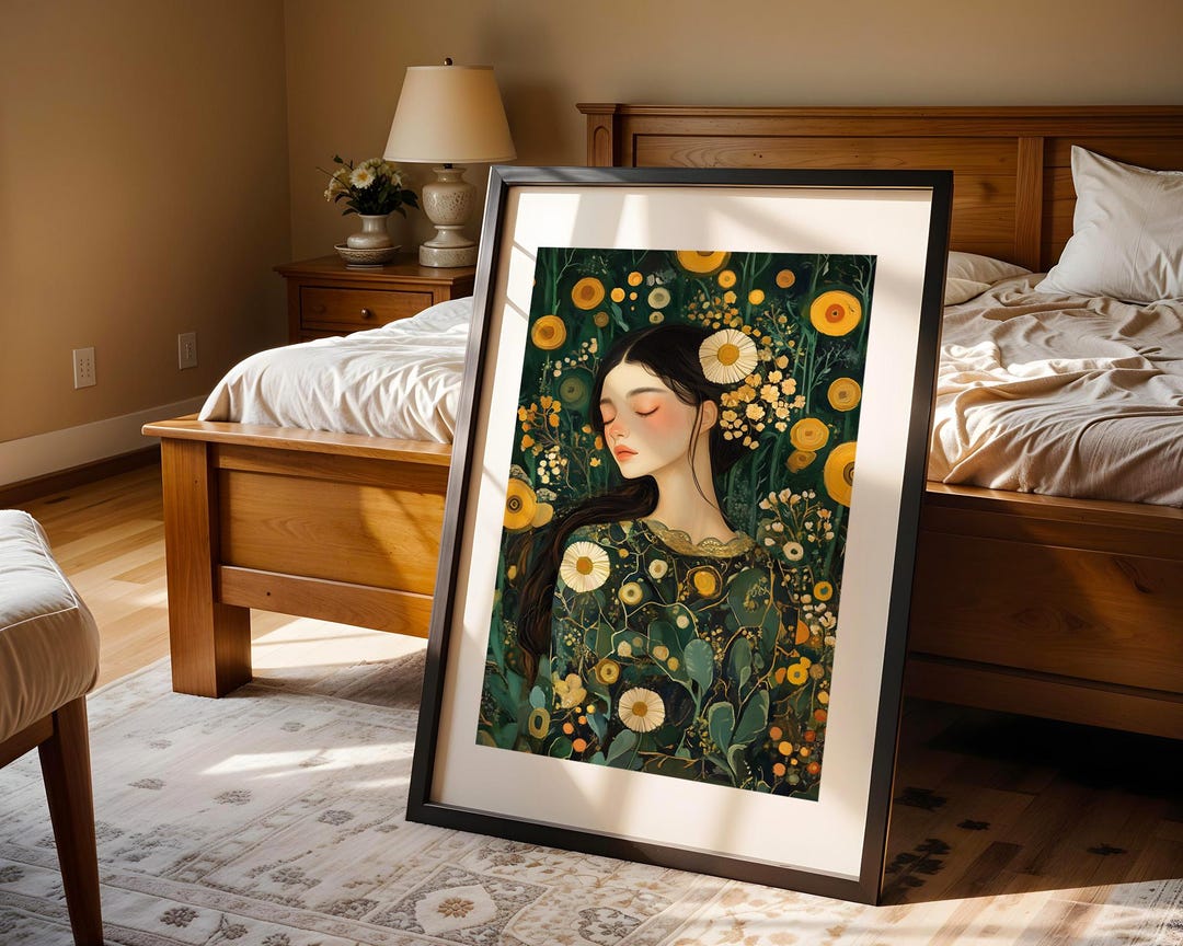 Botanical Girl Wall Art Print Floral Woman Portrait Illustration Poster ...