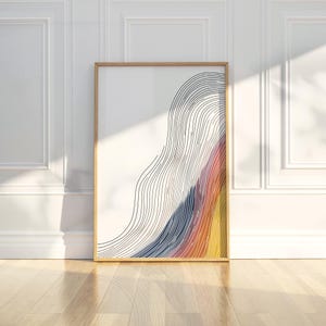 Minimalistische abstrakte Regenbogen fließende Linie Kunst Bleistift Skizze Zeichnung druckbare trendige Poster Wand Kunst Druck moderne Wohnkultur digitaler Download