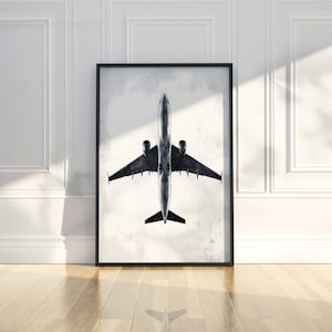 Minimalist Airplane Line Art Print: Retro Charcoal Sketch (Digital Download)