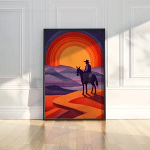 Abstract Cowboy Horseback Desert Sunset Painting Western American Printable Trendy Poster Wall Art Print Rustic Home Decor Digital Download