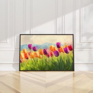 Colorful Tulip Flower Landscape Oil Painting Printable Poster Wall Art Print Modern Home Room Decor Floral Artwork Digital Download Gift