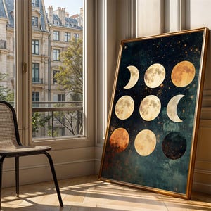 Moon Phases Starry Night Sky Wall Art Digital Print Celestial Galaxy Decor Trendy Aesthetic Art Prints Downloadable Cosmic Astronomy Print