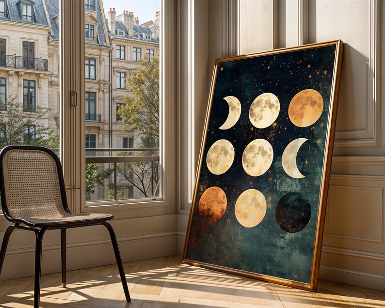 Moon Phases Starry Night Sky Wall Art Digital Print Celestial Galaxy ...