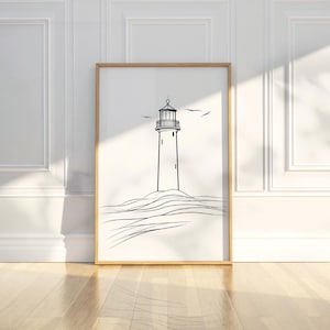 Minimalistische Leuchtturm Meer Ozean Linie Kunst Bleistift Skizze Zeichnung druckbare trendige Poster Wand Kunst Druck moderne Wohnkultur digitaler Download