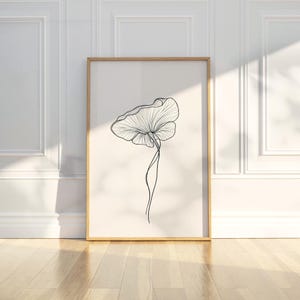 Minimalistische abstrakte Mohnblume Linie Kunst Bleistiftskizze Zeichnung druckbare trendige Plakat Wand Kunst Druck modernes Wohndekor digitaler Download