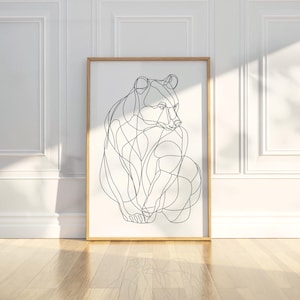 Minimalistischer abstrakter Bär Tier Line Art Bleistift Skizze Zeichnung druckbare trendige Poster Wand Kunst Druck moderne Wohnkultur digitaler Download