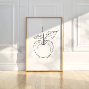 Minimalistischer abstrakter Apfel Obst Linie Kunst Bleistift Skizze Zeichnung druckbares trendiges Poster Wand Kunst Druck modernes Wohndekor digitaler Download