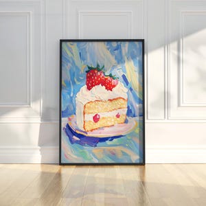 Abstract Strawberry Short Cake Dessert Oil Painting Printable Poster Wall Art Print Modern Home Room Decor Artwork Digital Download Gift
