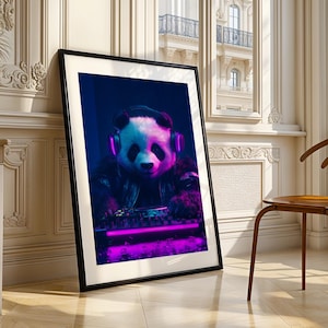 Panda DJ Headphones Neon Music Club Vibe Art Trendy Wall Art Room Decor Animal Illustration Prints Download Downloadable Print Trendy Poster