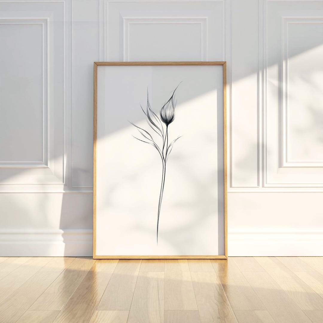 Minimalist Botanical Line Drawing Wall Art Print Black White Nature ...