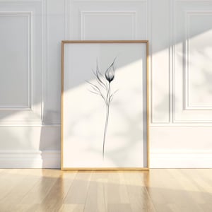 Minimalist Botanical Line Drawing Wall Art Print Black White Nature Elegant Flower Stem Seed Pod Organic Contemporary Home Decor Plant Gift