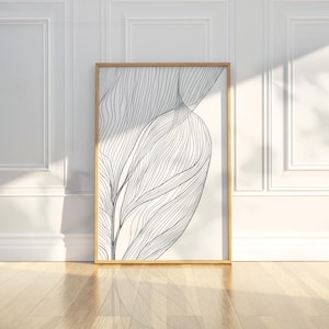 Minimalistische abstrakte Blatt botanische Linie Kunst Bleistift Skizze Zeichnung druckbare trendige Poster Wand Kunst Druck moderne Wohnkultur digitaler Download