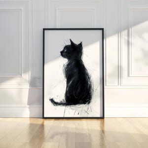 Abstrakte Katze Kätzchen Haustier Skizze Linie Kunst Tier Illustration zeichnen druckbare trendige Poster Wand Kunst Druck moderne Wohnkultur digitaler Download