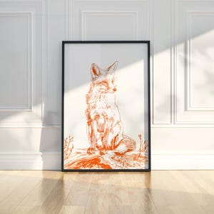 Wild Fox Ink Sketch Line Art Animal Illustration Drawing Printable Trendy Poster Wall Art Print Modern Home Decor Digital Download Gift Idea