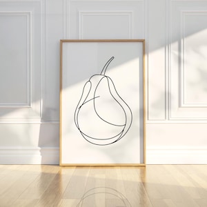 Minimalist Pear Drawing Pencil Sketch Wall Art Print Fruit Kitchen Decor Botanical Simple Black White Modern Home Decor Office Digital Gift