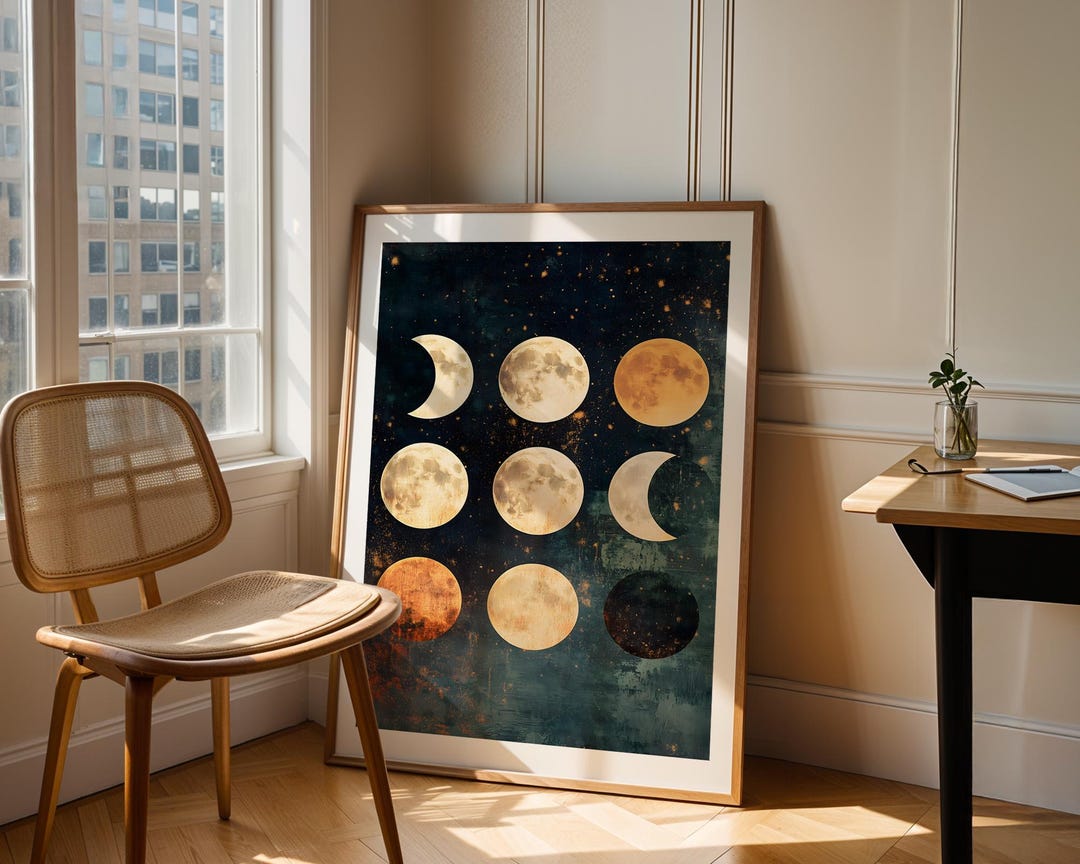 Boho Moon Phases Wall Art Print Celestial Galaxy Dark Printable Cosmic ...