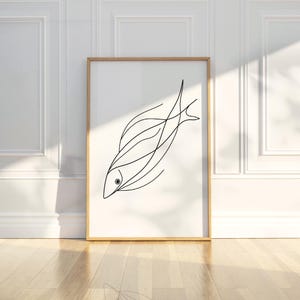 Minimalistische abstrakte Fisch Linie Kunst Bleistift Skizze Tier Zeichnung druckbare trendige Poster Wand Kunst Druck moderne Wohnkultur digitaler Download