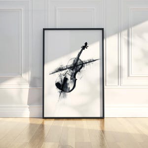 Minimalist Abstract Violin Music Wall Art Print Line Art Charcoal Sketch Drawing Printable Trendy Poster Modern Home Decor Digital Download