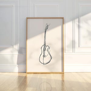 Minimalistische abstrakte Gitarre Musik Line Art Bleistift Skizze Zeichnung druckbare trendige Poster Wand Kunst Druck moderne Wohnkultur digitaler Download