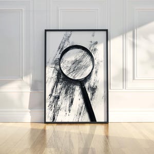 Lupe Linie Kunst Bleistift Skizze Zeichnung druckbare trendige Retro Plakat Vintage Wand Kunst Druck modernes Haus Zimmer Dekor digitaler Download