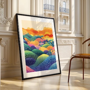 Whimsical Colorful Rolling Hills Wall Art Digital Print Fantasy Landscape Trendy Aesthetic Art Prints Downloadable Vibrant Textured Scenery