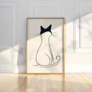 Minimalistische Abstrakte Katze Haustier Tier Linie Kunst Bleistift Skizze Zeichnung druckbare trendige Plakat Wand Kunst Druck modernes Wohndekor digitaler Download