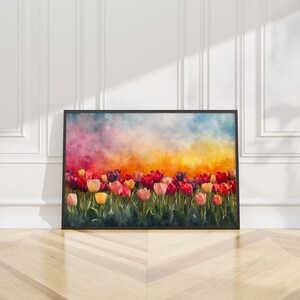 Vibrant Colorful Red Tulip Flower Oil Painting Wall Art Print Botanical Floral Nature Spring Home Decor Living Room Bedroom Office Gift