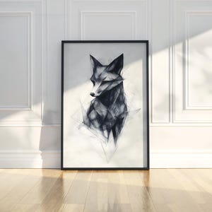Abstract Fox Line Art Pencil Sketch Animal Illustration Draw Printable Trendy Poster Wall Art Print Modern Home Room Decor Digital Download