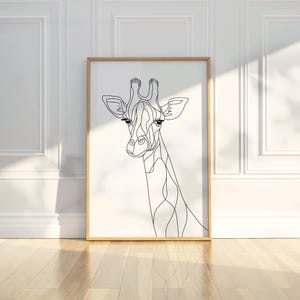 Minimalist Giraffe Line Drawing Sketch Wall Art Print Black White Animal Wildlife Abstract Modern Contemporary Simple Home Nursery Decor