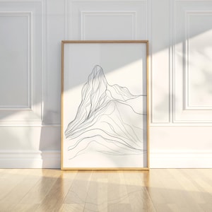 Abstract Mountain Line Drawing Sketch Wall Art Print Black White Landscape Nature Organic Minimalist Home Decor Living Room Office Digital