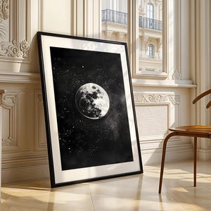 Realistic Full Moon Wall Art Print Celestial Space Night Sky Star Astronomy Cosmic Moody Modern Home Decor Living Room Bedroom Office Gift