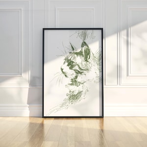 Dibujo de línea de gato, mascota, arte a lápiz, ilustración de animal, póster imprimible, arte de pared, impresión, decoración moderna para el hogar, descarga digital, regalo