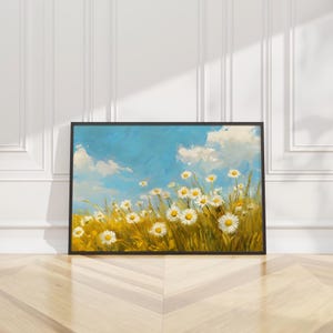 Golden Daisy Flower Field Wall Art Print Daisies Landscape Oil Painting Printable Trendy Floral Poster Modern Home Decor Digital Download