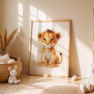 Cute Baby Lion Nursery Wall Art Print Jungle Safari Animal Watercolor Illustration Kids Boy Playroom Baby Room Home Decor Digital Gift Idea