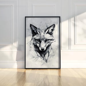 Abstrakte Fuchs Linie Kunst Bleistift Skizze Tier Illustration zeichnen druckbare trendige Poster Wand Kunst Druck modernes Haus Zimmer Dekor digitaler Download