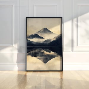 Tranquil Misty Mountain Lake Wall Art Print Reflection Nature River Modern Home Decor Serene Peaceful Poster Digital Download Printable Gift