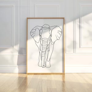 Abstract Minimalist Elephant Animal Line Art Pencil Sketch Drawing Wall Art Print Printable Poster Modern Simple Home Decor Digital Download